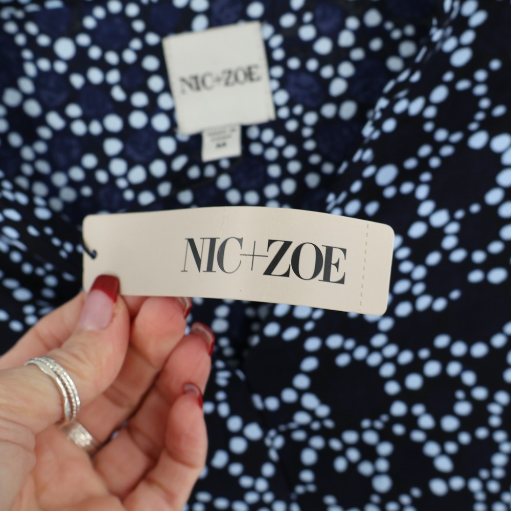 NIC+ZOE Pearl Garden Cinch Top Women M Blue Hi Low Boho Flowy Casual Coastal NWT - Picture 8 of 16